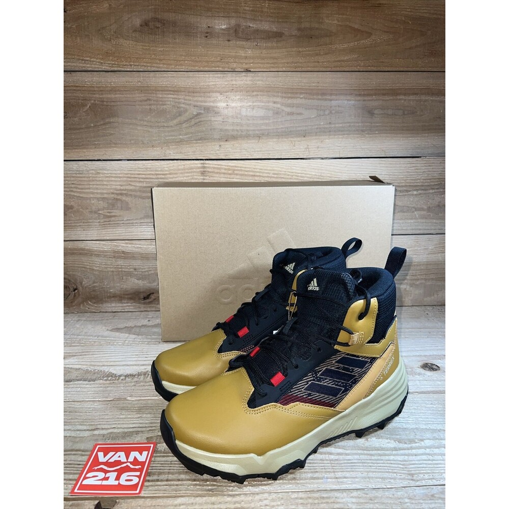 NEW: Adidas TERREX UNITY LEATHER MID RAIN.RDY HIKING SHOES Beige/Black: GZ3970